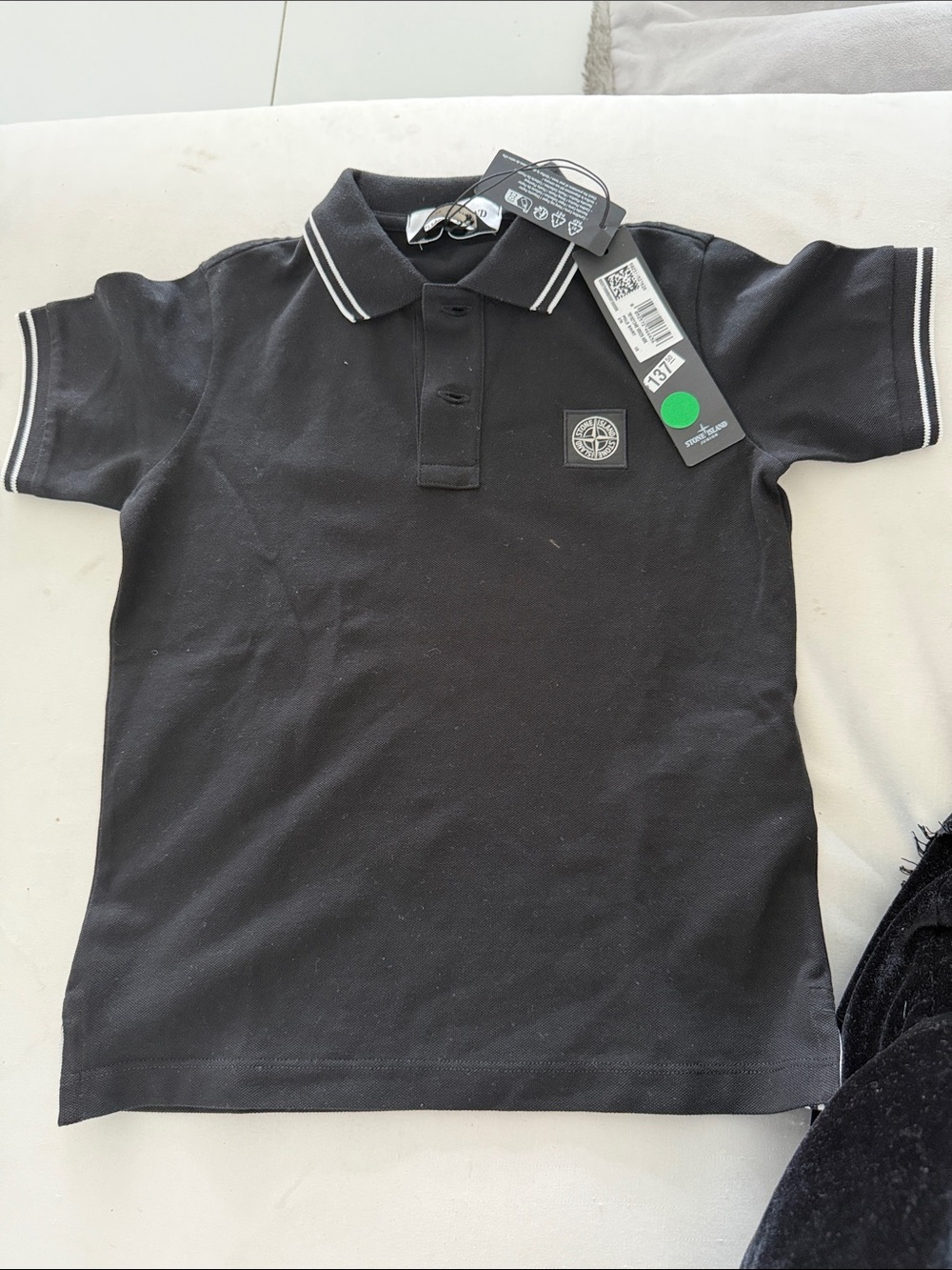 Stone Island Black Polo with White Trim - Kids